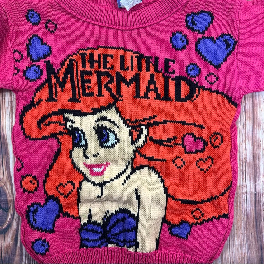Vintage Disney Little Mermaid Girls Knit Cartoon Movie Sweater Size Small 4/5 - Picture 2 of 13